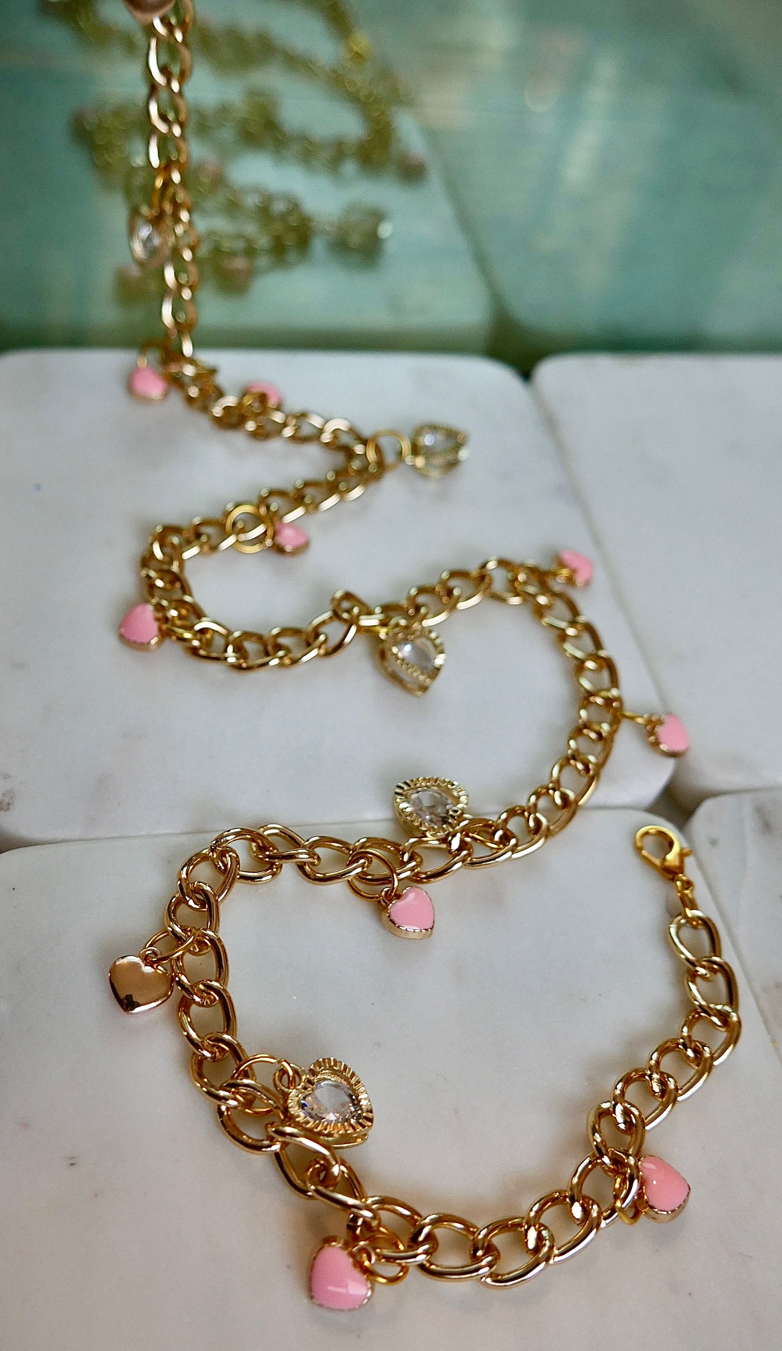Pink & Diamond Hearts Waist Chain